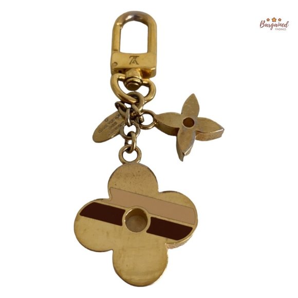 Authentic LOUIS VUITTON Gold Stripes Monogram Flowers Keyring Bag Charm M78610 - Picture 3 of 12